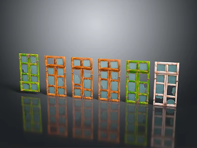 Casement Windows In Various Colors Featuring Stylish Frame Designs On 3d model
