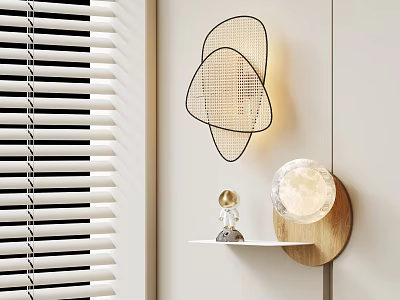 Modern Indoor Wall Lamps Featuring Geometric Mesh Design And Wooden Base Round Light Fixture 3d model