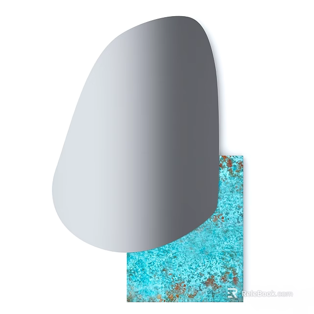 Modern Decorative Mirror with Unique Curved Shape and Blue Copper Textured Panel for Interior Wall Design 3d model 