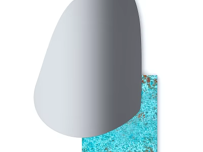 Modern Decorative Mirror with Unique Curved Shape and Blue Copper Textured Panel for Interior Wall Design 3d model