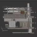 Industrial Mechanical Platform Structure With Metal Frames Pipes And Control Panels
