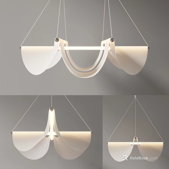 Modern White Curved Panel Chandelier With Sleek Metal Frame And Hanging Design 3d model 