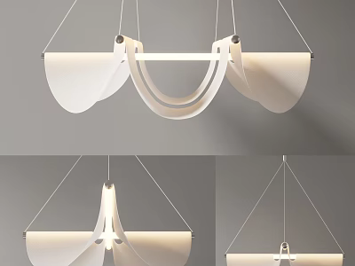 Modern White Curved Panel Chandelier With Sleek Metal Frame And Hanging Design 3d model