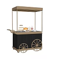 Elegant Dessert Cart With Gold Frame Black Body Wheels Desserts And Tableware