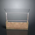 Elegant Scenery Showcase With Clear Glass Cover Brown Marble Base And Modern Design