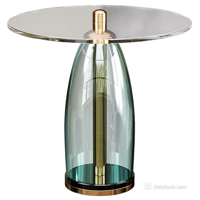Modern Transparent Glass Side Table With Gold Metal Accents And Round Top Design 3d model 