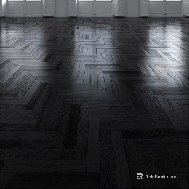 Classic Dark Herringbone Wooden Floor With Natural Texture And Light Reflection 3d model 