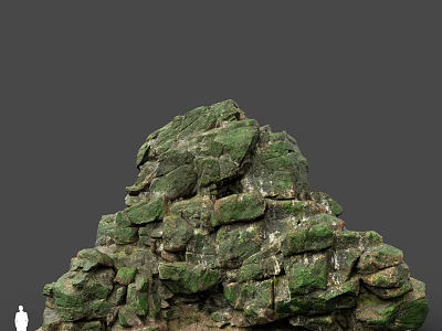 Natural Rock Formation Covered With Green Moss And Rough Stone Layers 3d model