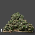 Natural Rock Formation Covered With Green Moss And Rough Stone Layers 3d model