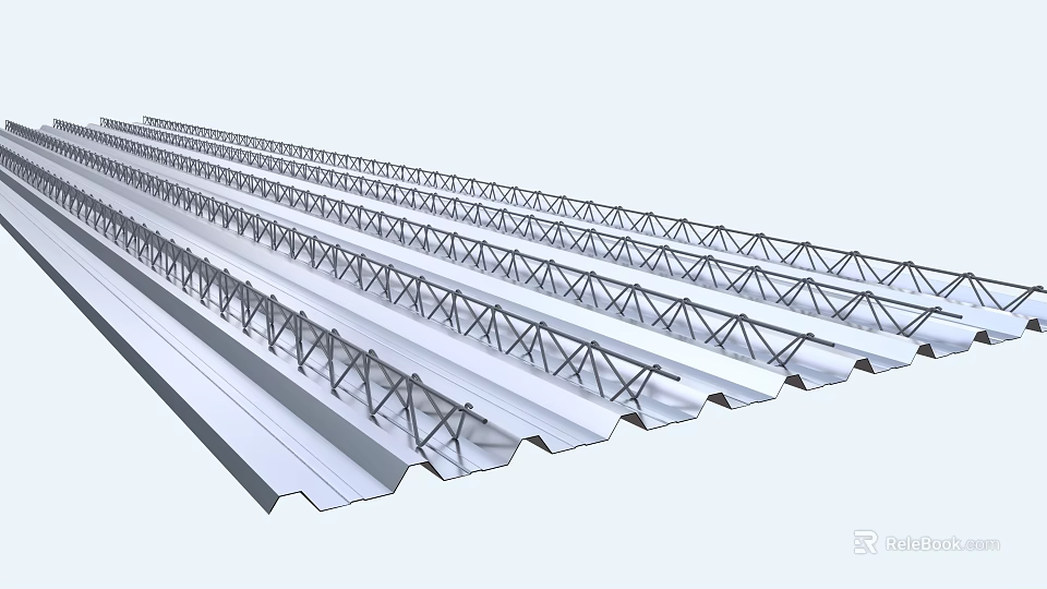 Metal Roof Trusses Structure With Corrugated Panels And Steel Frames 3d model 