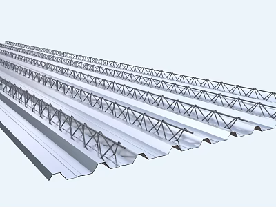 Metal Roof Trusses Structure With Corrugated Panels And Steel Frames 3d model