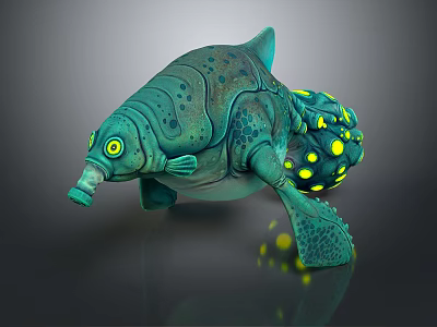 Fantasy Game Movie Character With Teal Body Yellow Eyes Spots And Finned Limbs 3d model