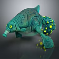 Fantasy Game Movie Character With Teal Body Yellow Eyes Spots And Finned Limbs