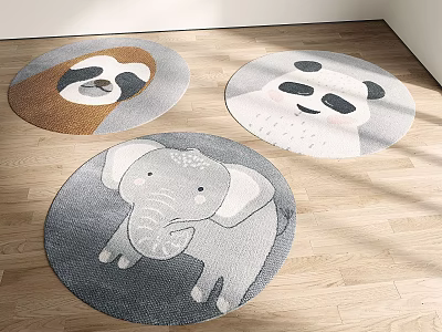 Round Rugs With Cute Sloth Panda Elephant Patterns For Kids Room Decor 3d model