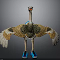 Ostrich With Spread Wings Wearing Blue Sneakers In Detailed 3D Rendering