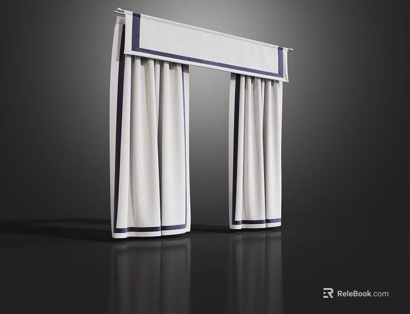 White Curtains With Blue Trim Modern Interior Design For Home Decor 3d model