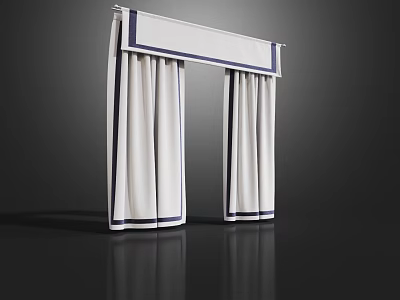 White Curtains With Blue Trim Modern Interior Design For Home Decor 3d model