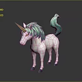 Cute White Unicorn Toy With Green Mane Tail And Golden Horn On Gray Background