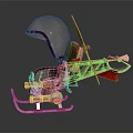 Steampunk Style Helicopter with Transparent Canopy Metal Propeller Red Accent and Ski Landing Gear