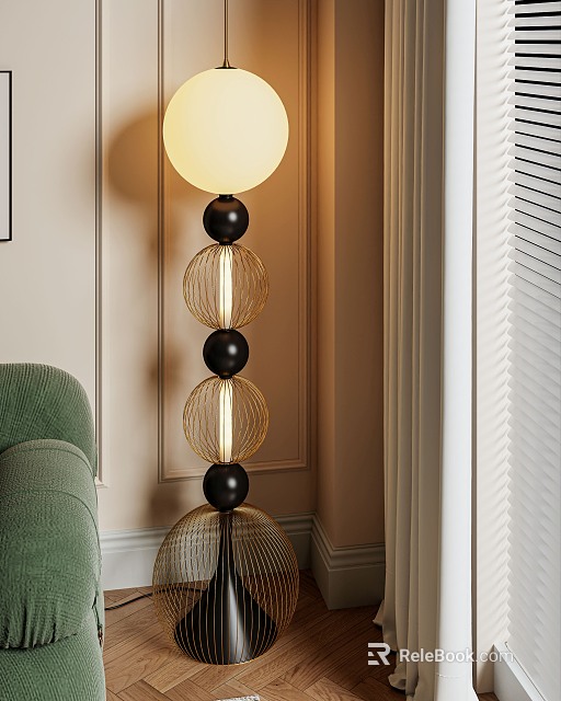 Modern Floor Lamp With Spherical Elements In Elegant Living Room 3d model 
