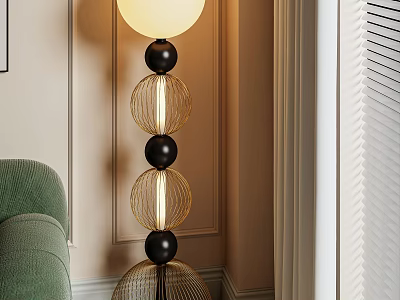 Modern Floor Lamp With Spherical Elements In Elegant Living Room 3d model