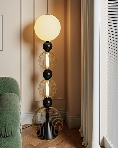 Modern Floor Lamp With Spherical Elements In Elegant Living Room 3d model