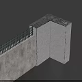Corner Wall Structure With Gray Concrete Texture Tile Covered Top And Black Iron Fence 3d model