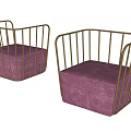 Elegant Single Sofa With Pink Velvet Cushion And Gold Metal Frame Design