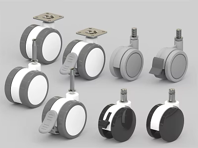 Different Types Of Caster Tires With Brake And Square Mounting Plates 3d model