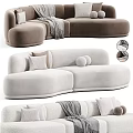 Modern Sectional Sofa with Soft Velvet Upholstery Light Beige Color Round Pillows and Throw Blanket