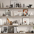 Stylish Decorative Ornament Set With Books Frames Vases On Shelves