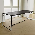 Black Office Desk with Black Metal Frame in Bright Room Herringbone Wooden Floor