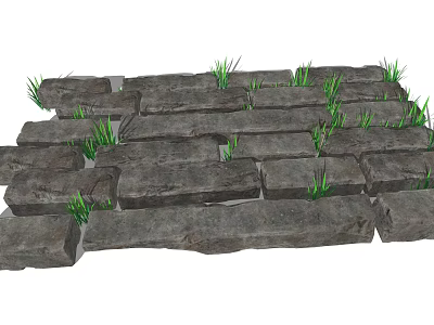 Natural Road Infrastructure With Stone Slabs And Grass Growing In Gaps 3d model