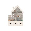 Wooden Dollhouse Style Console Table And Side Cabinet With Heart Drawers And Decorative Storage