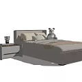 Modern Minimalist Double Bed with Headboard Stuffed Bear Nightstand and Soft Bedding 3d model