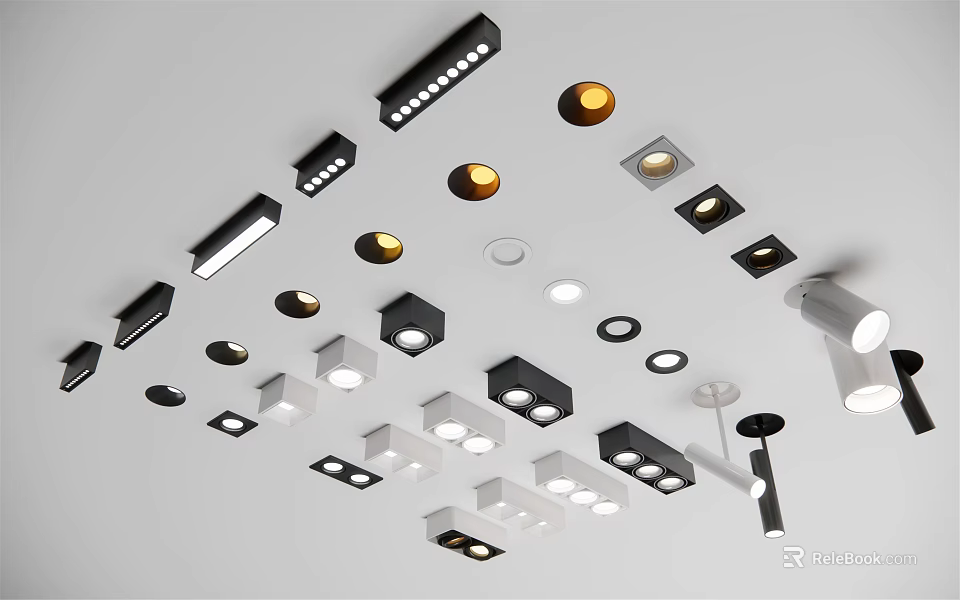 Various Modern Downlights And Spotlights With Different Shapes For Indoor Lighting 3d model 