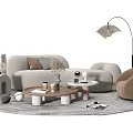 Modern Sofa Coffee Table Combination With Round Table Soft Pillows Floor Lamp And Area Rug 3d model