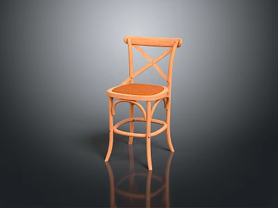 Light Wooden Single Chair With Cross Back And Rattan Seat Design 3d model