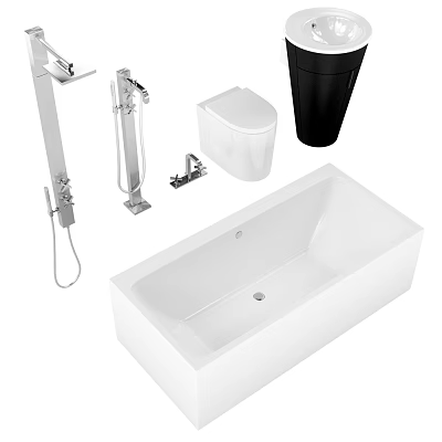 Modern Bathroom Suite With Bathtub Toilet Shower System And Faucet Fixtures 3d model
