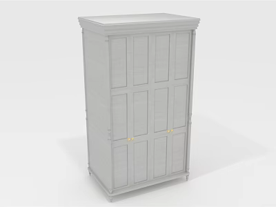 Modern Light Gray Wardrobe With Six Panel Doors And Golden Handles 3d model
