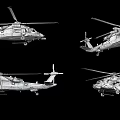 Four Helicopters With Different Colors And Various Designs On Black Background 3d model