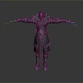 Man Wearing Dark Robe With Red Accents Cloak On Back Holding Swords In Outstretched Arms