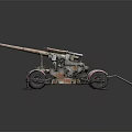 Old Rusty Artillery Gun with Red Wheels Metal Mount and Vintage Military Design