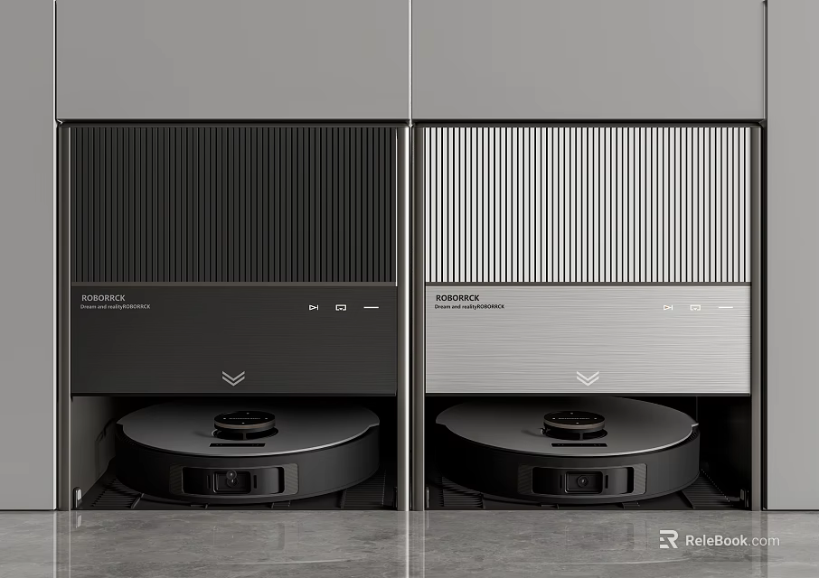 Dual Smart Machines With Black And Silver Striped Design Built In Charging Bases 3d model 