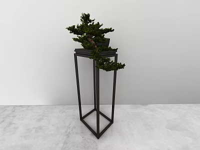 Black Metal Entryway Console Table With Bonsai Plant On Top Surface 3d model