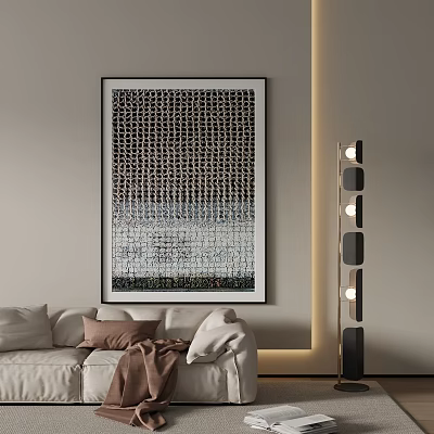 Modern Living Room Interior With Abstract Painting Floor Lamp And Beige Sofa 3d model