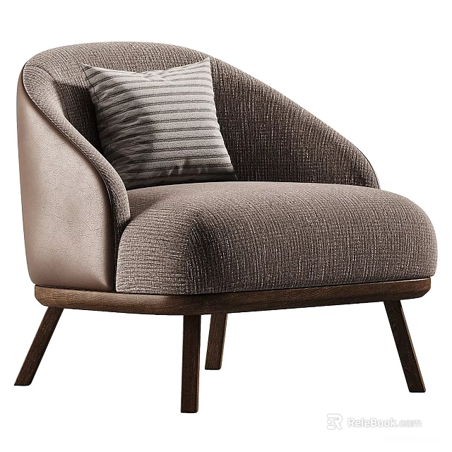 Modern Accent Chair With Taupe Fabric Upholstery Curved Armrests And Striped Pillow 3d model 