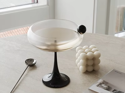 Elegant Martini Glass With Silver Spoon White Decorative Balls On Light Tabletop By Window 3d model