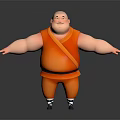 3D Animated Game Movie Character Chubby Monk In Orange Robe With Arms Outstretched Standing Pose