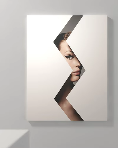 Modern Female Portrait With Z Shaped Cut Design Showing Face Shoulder And Makeup 3d model